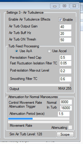 BFF Shaker Software - Air Turbulence Settings